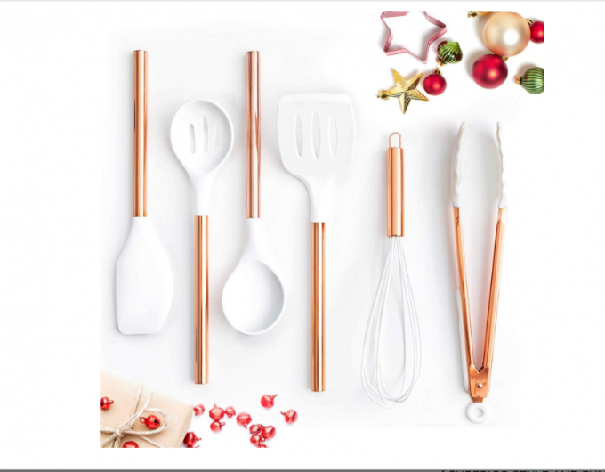 Silicón blanco y utensilios de cocinar de cobre para cocinar moderno y servir, utensilios de servicio de acero cobreado inoxidables espátula ideal